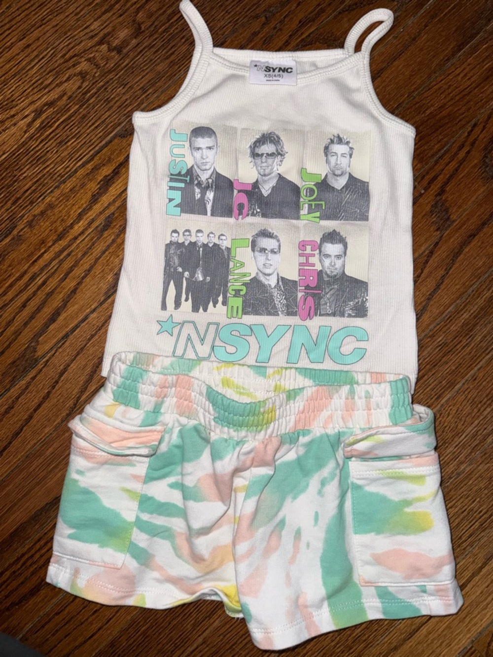Girls *NSYNC White Tank & Pastel Tie-Dye Shorts Set. NWOT